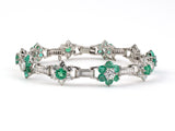 72852 - Platinum Diamond Emerald Floral Bracelet