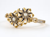 72869 - Victorian Gold Silver Diamond Pearl Enamel Bangle Bracelet