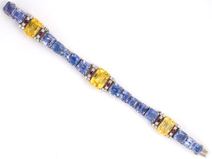 72900 - Circa 1940 Retro Oscar Heyman Palladium Platinum Gold AGL Ceylon Sapphire Ruby Diamond Bracelet