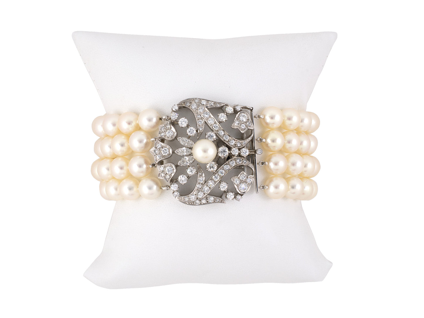 72929 - SOLD - Platinum Diamond Pearl Swirl Bracelet