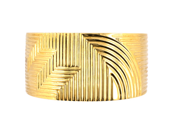 72954 - Gold Corrugated Geometric Hinged Cuff Bangle Bracelet