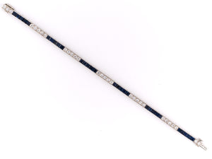 72973 - SOLD - Platinum Diamond Sapphire Block Bracelet