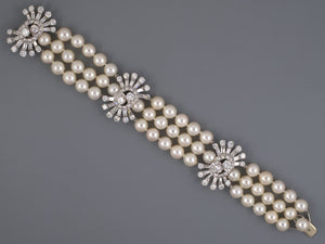 72976 - Circa 1960 Platinum Diamond Pearl Bracelet