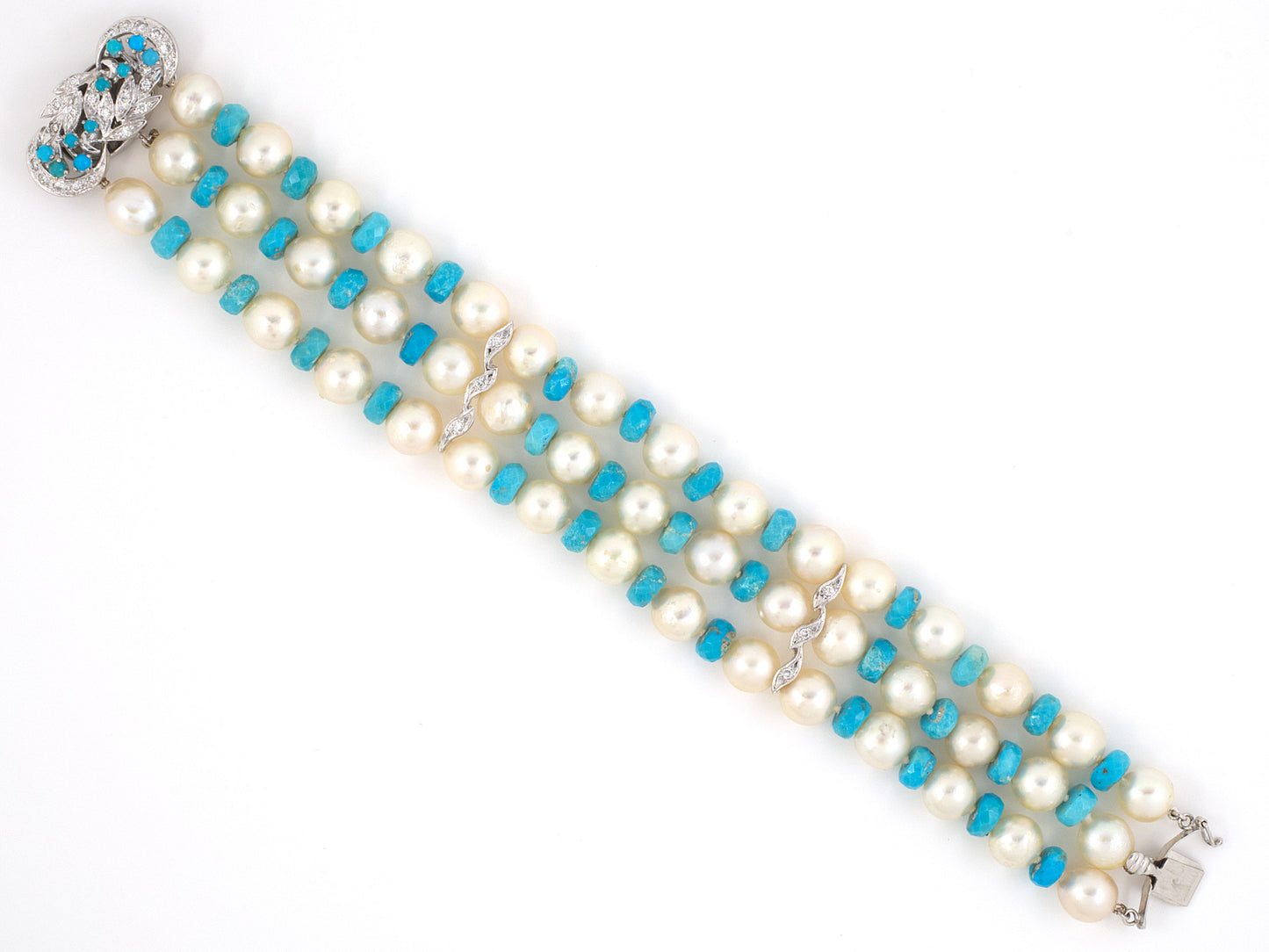 73022 - SOLD - Honora Gold Diamond Pearl Turquoise Bracelet