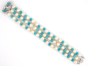 73022 - Honora Gold Diamond Pearl Turquoise Bracelet