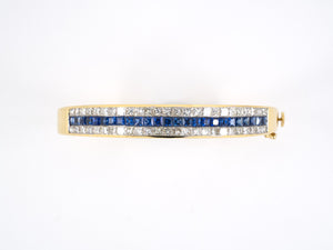 73076 - Gold Diamond Sapphire Bangle Bracelet