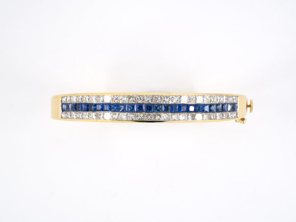 73076 - Gold Diamond Sapphire Bangle Bracelet