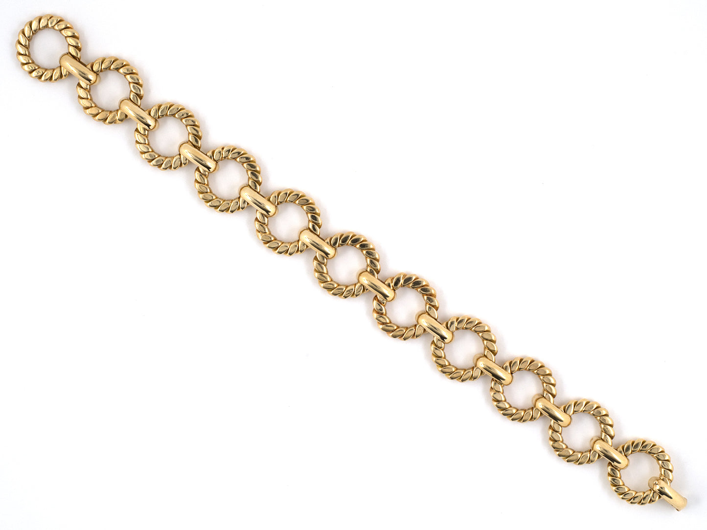73125 - SOLD - Circa 1950 Cartier Gold Corrugated Circle Bar Link Bracelet