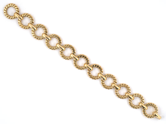 73125 - SOLD - Circa 1950 Cartier Gold Corrugated Circle Bar Link Bracelet