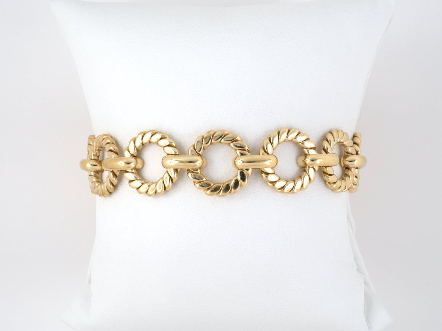 73125 - SOLD - Circa 1950 Cartier Gold Corrugated Circle Bar Link Bracelet
