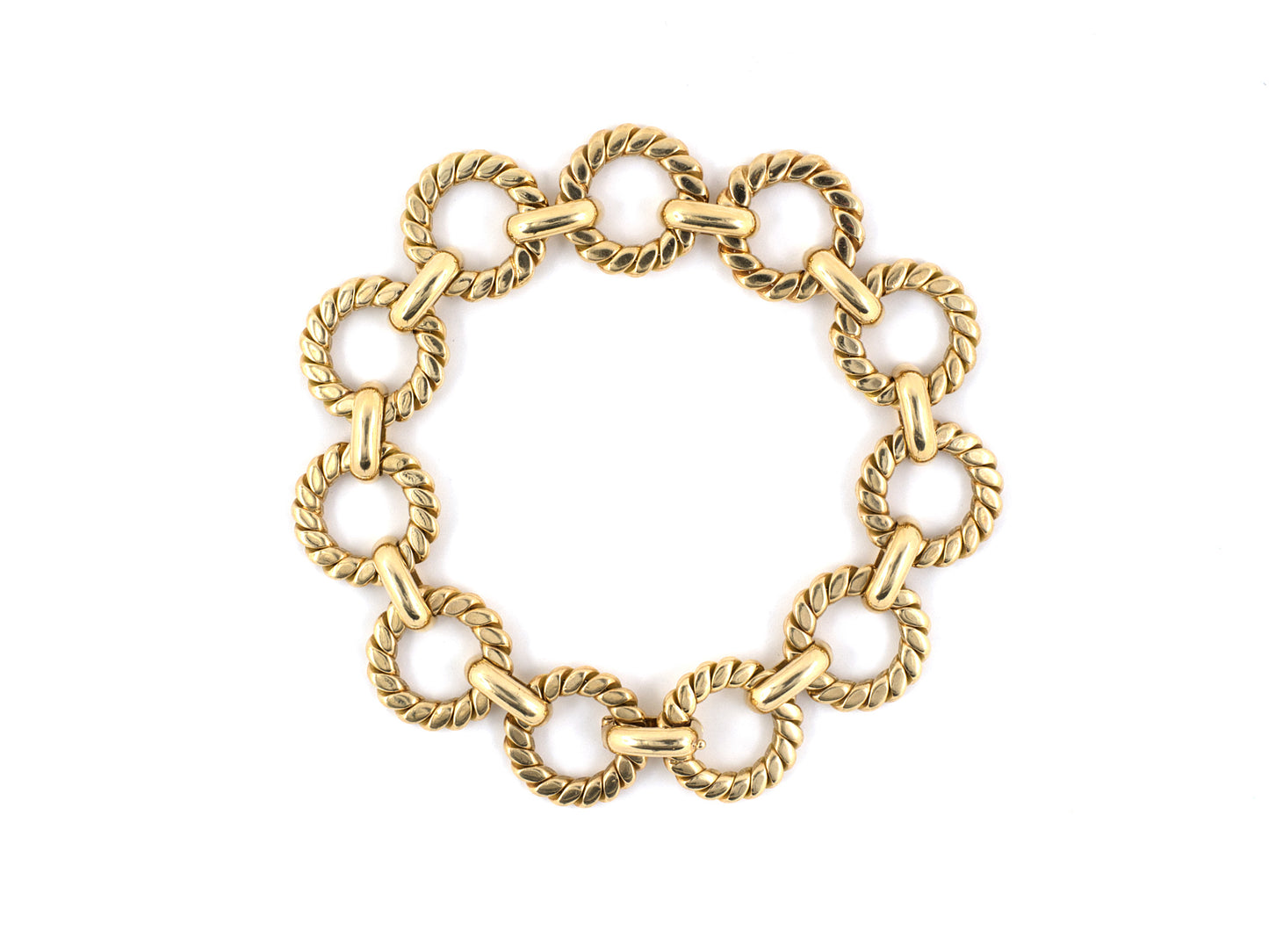 73125 - SOLD - Circa 1950 Cartier Gold Corrugated Circle Bar Link Bracelet