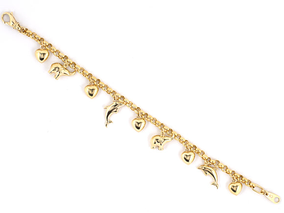 73131 - Gold Heart Dolphin Elephant Charm Bracelet