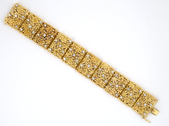 73135 - SOLD - Circa 1960 Gold Platinum Diamond Rectangle Link Bracelet