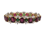 73136 - Circa 1982 Gold Platinum Rhodolite Garnet Tourmaline Diamond Bracelet