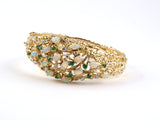 73159 - Circa 1970 Gold Opal Diamond Emerald Bamboo Bangle