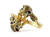 73183 - Circa 1960 Gold Diamond Enamel Tiger Bangle Bracelet