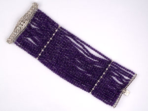 73210 - SOLD - Amethyst Bead With Gold Diamond Filigree Art Deco Center Bracelet