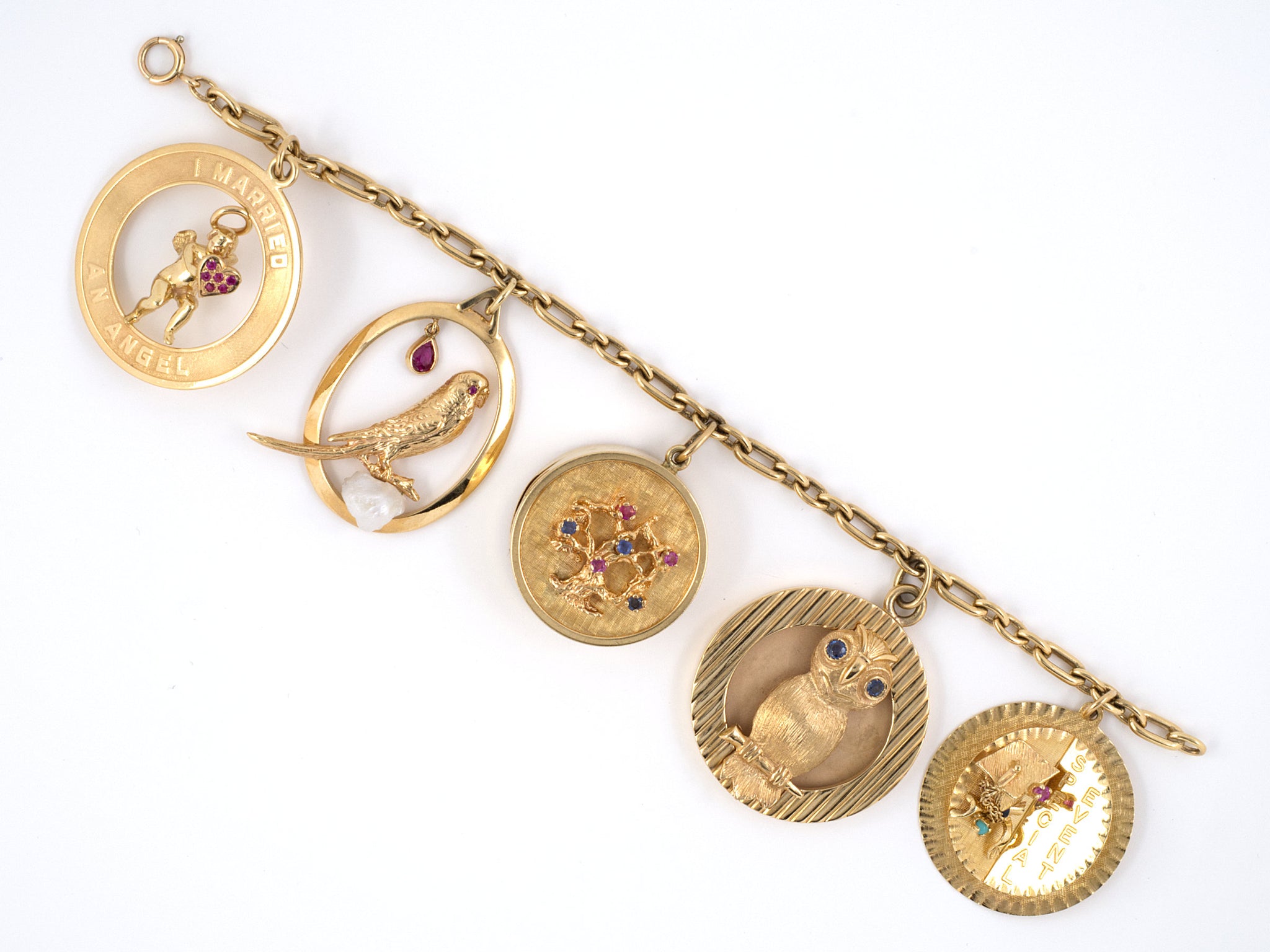 Vintage Gold Charm Bracelet 14k Gold Bracelet Wide Bracelet 