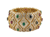 73223 - SOLD - Circa 1983 Hammerman Bros Gold Diamond Ruby Sapphire Emerald Bracelet