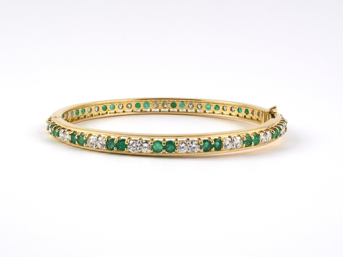 73264 - SOLD - Gold Emerald Diamond Eternity Bangle Bracelet