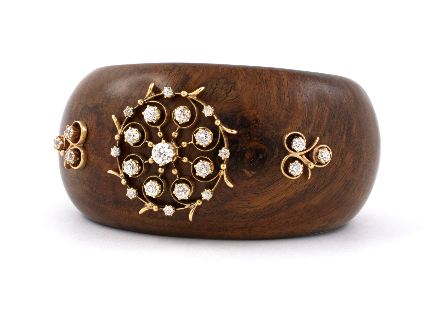 73283 - Victorian Gold Scroll Sunburst Diamond Wood Cuff Bracelet