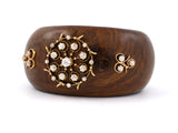 73283 - Victorian Gold Scroll Sunburst Diamond Wood Cuff Bracelet