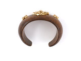 73283 - Victorian Gold Scroll Sunburst Diamond Wood Cuff Bracelet