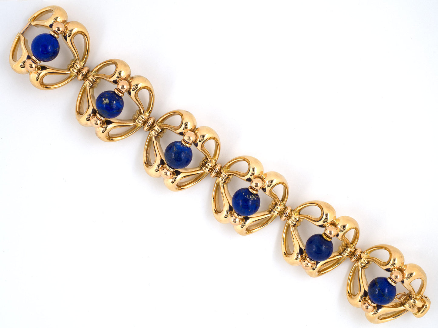 73290 - SOLD - Circa 1950 Gold Lapis Bracelet