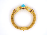 73308 - Circa: 1970s Gold Turquoise Diamond Ruby Etruscan Chimera Mesh Bangle Bracelet