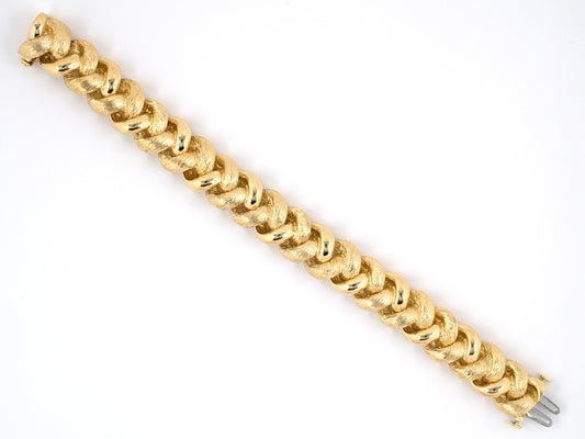 73371 - Circa 1970 Gold Grooved Woven Link Bracelet