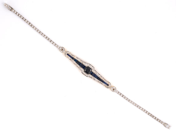 73375 - Art Deco Platinum Gold Sapphire Diamond Block Bracelet