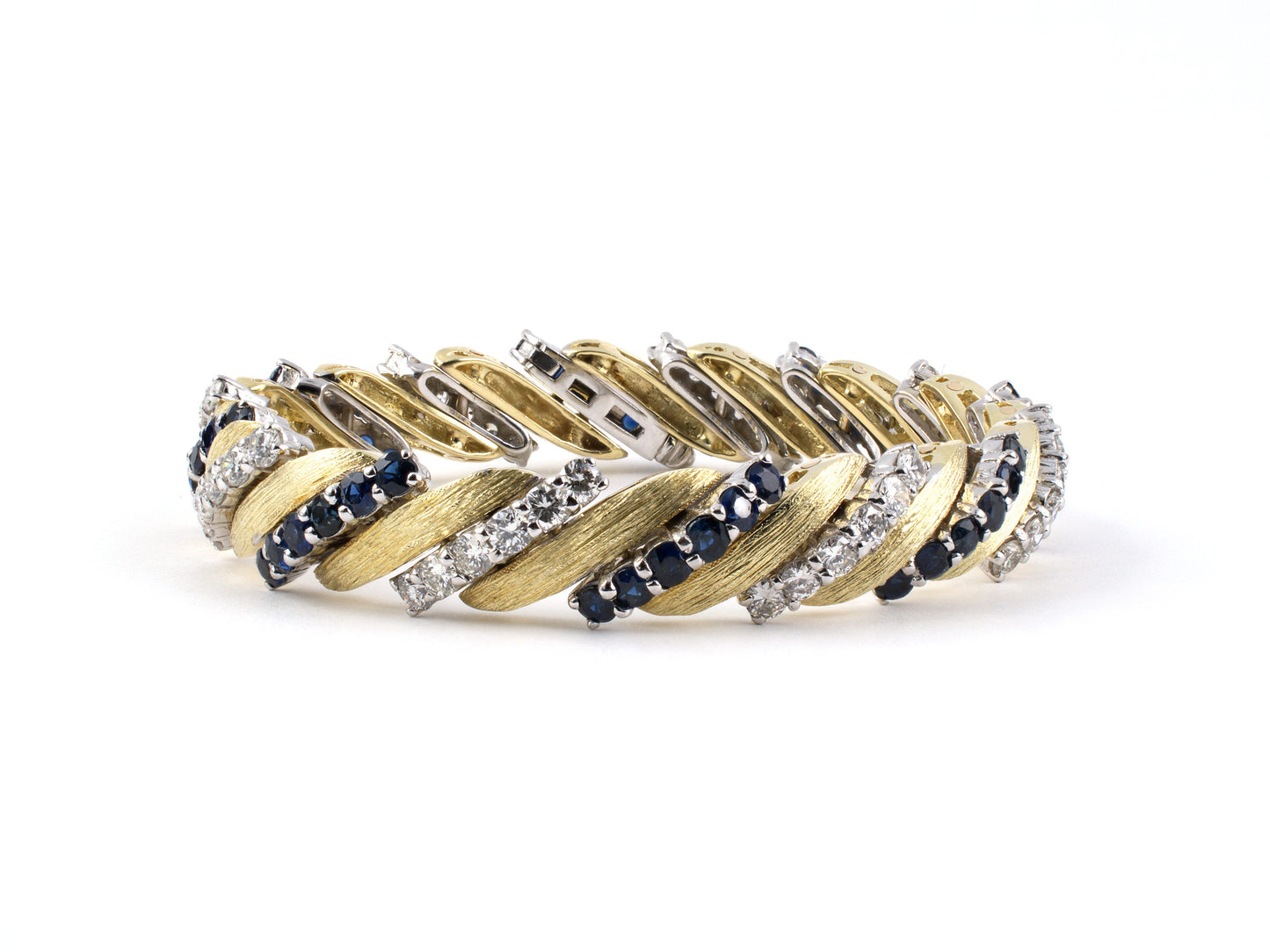 73383 - Gold Diamond Sapphire Barber Pole Bracelet