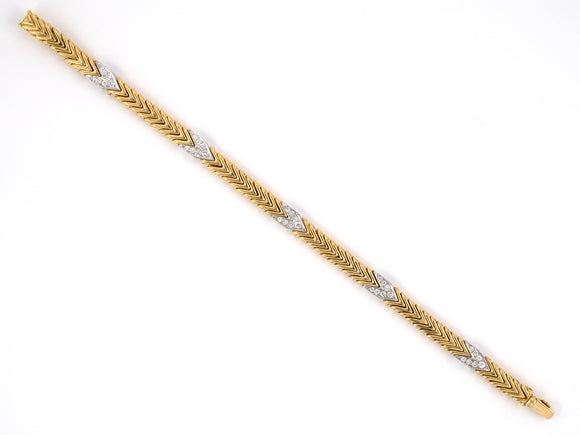 73396 - SOLD - Gold Platinum Diamond Chevron Link Bracelet