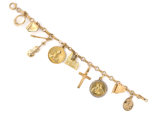 73416 - SOLD - Circa 1950 Gold Platinum Diamond Music Charm Bracelet