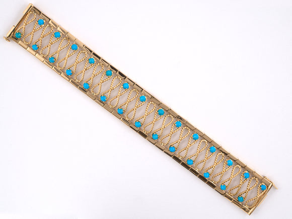 73422 - SOLD - Circa 1950 Gold Turquoise Figure-8 Link Bracelet