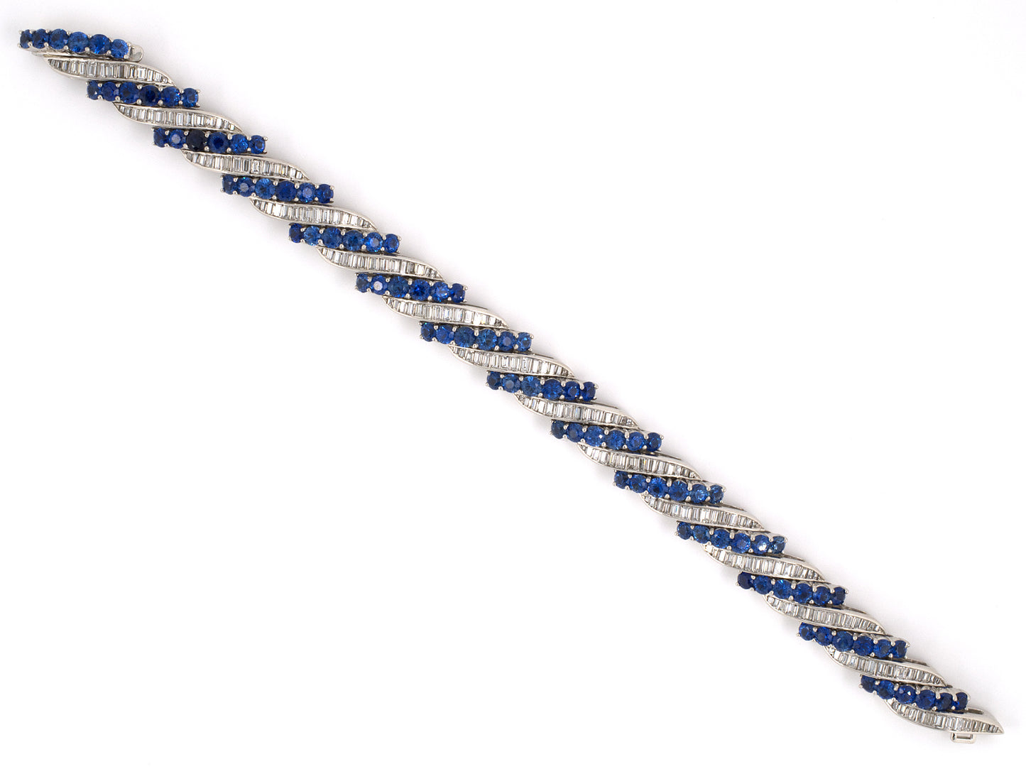 73429 - Platinum Diamond Sapphire Barber Pole Bracelet