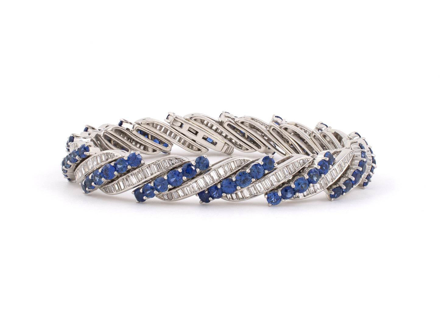 73429 - Platinum Diamond Sapphire Barber Pole Bracelet
