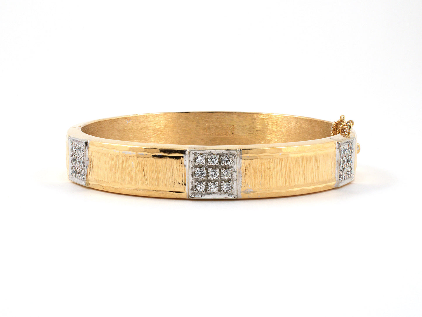 73453 - SOLD - Gold Diamond Grooved Bangle Bracelet