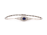 73471 - Art Deco Platinum Oval Sapphire Diamond Bar Link Bracelet