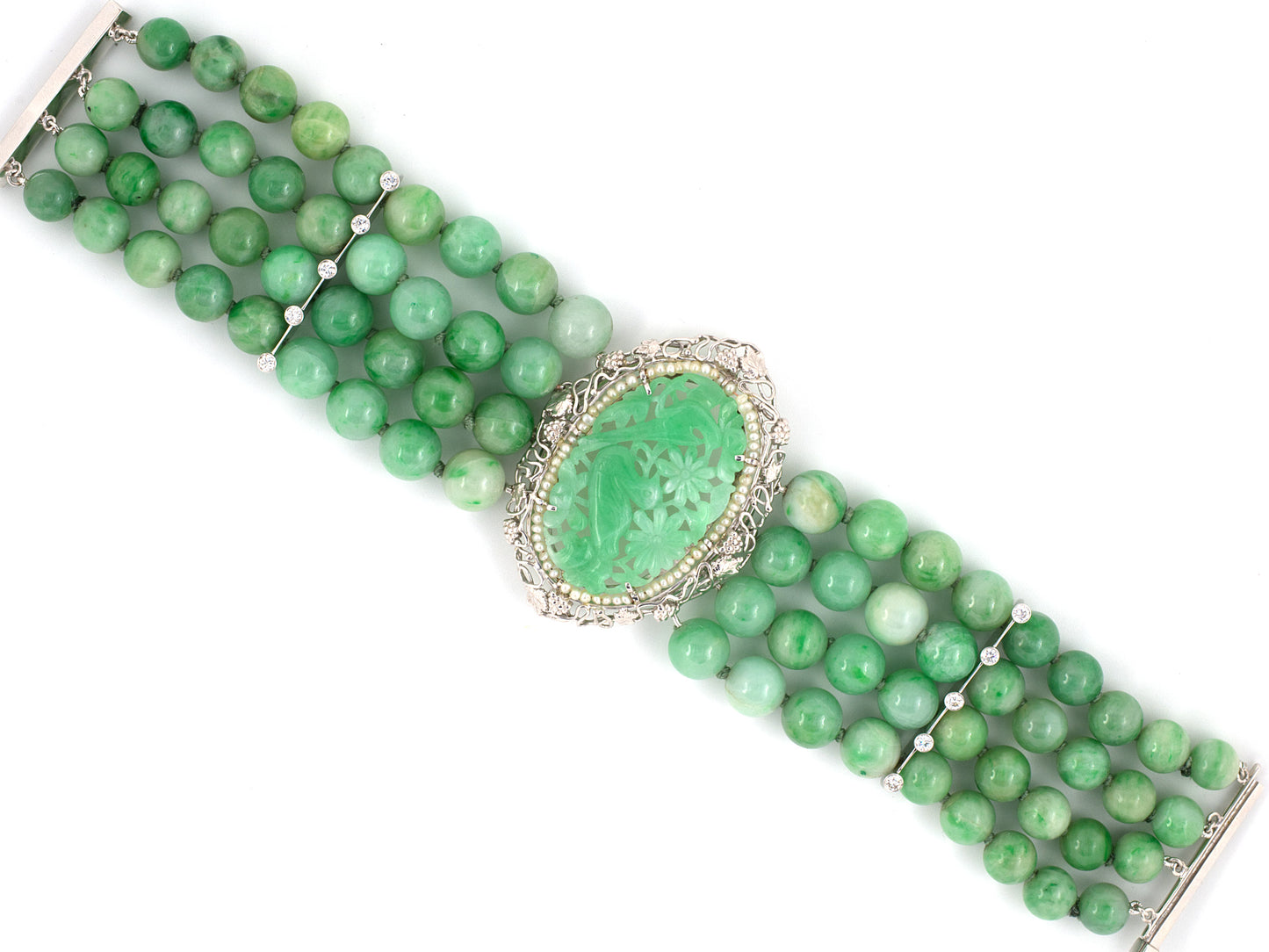 73488 - Circa 1950s Gold Jadeite Pearl Diamond Bracelet