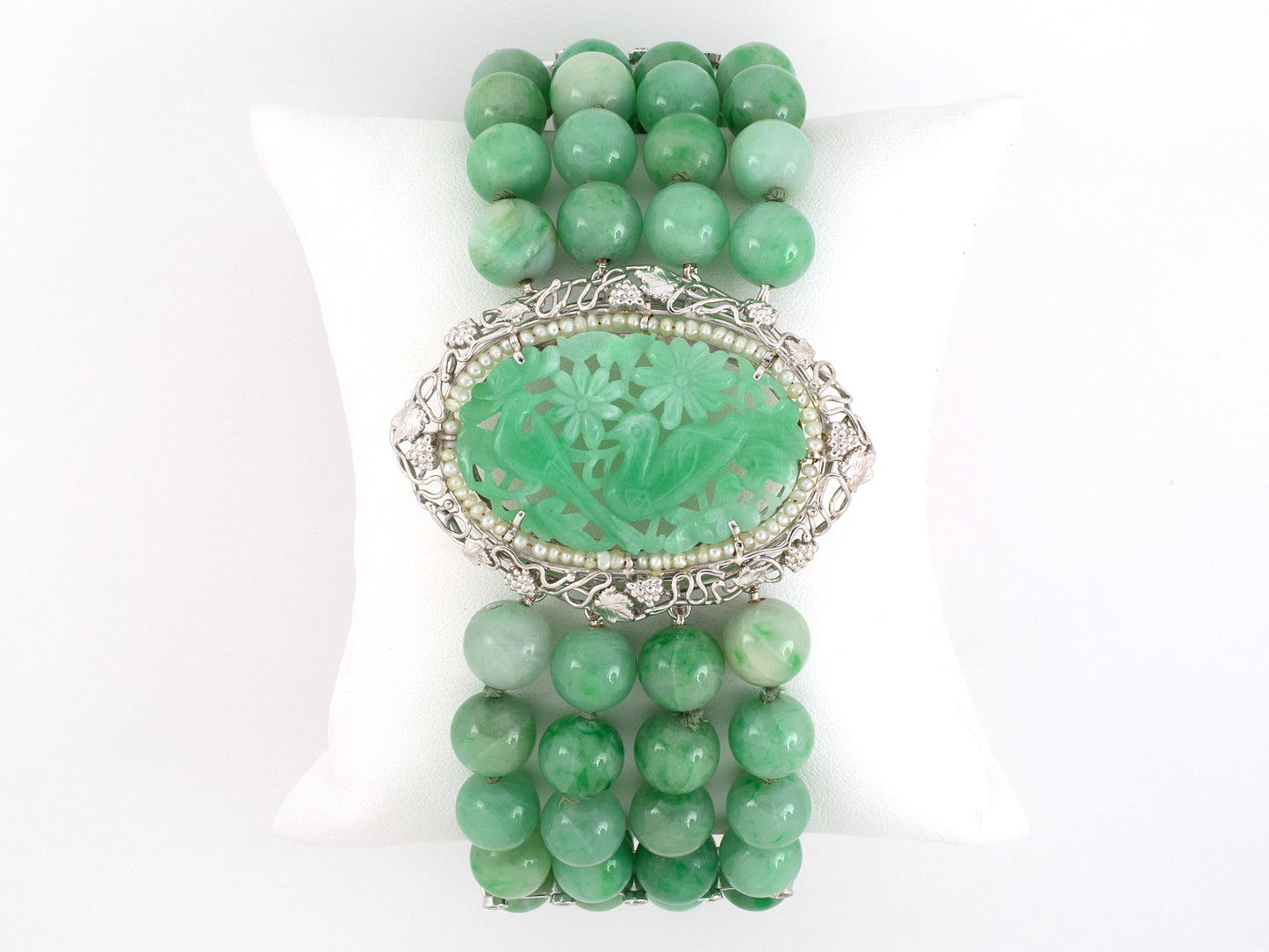 73488 - Circa 1950s Gold Jadeite Pearl Diamond Bracelet