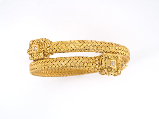 73495 - SOLD - Victorian Etruscan Revival Circa 1870 Gold Flexible Bracelet
