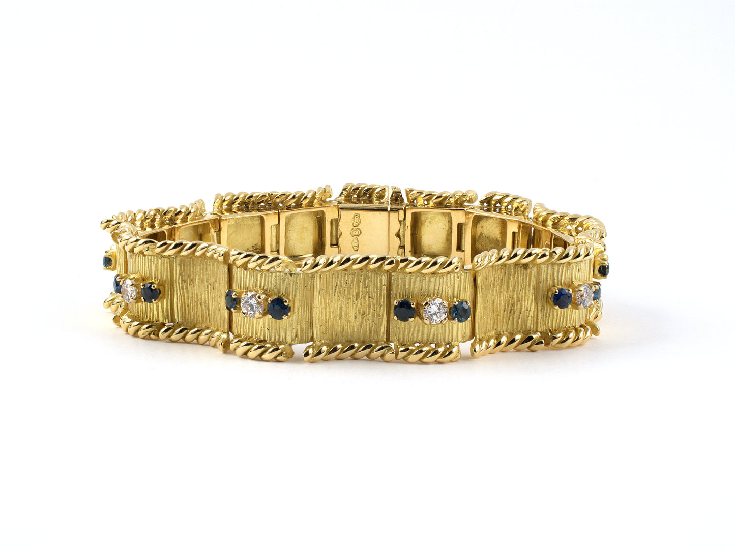 73503 - SOLD - Circa1965 Gold Diamond Sapphire Wave Shaped Link Bracelet