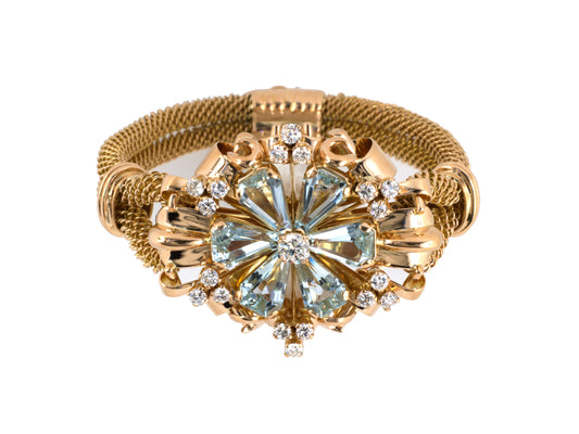 73510 - SOLD - Retro Gold Aqua Diamond Bracelet