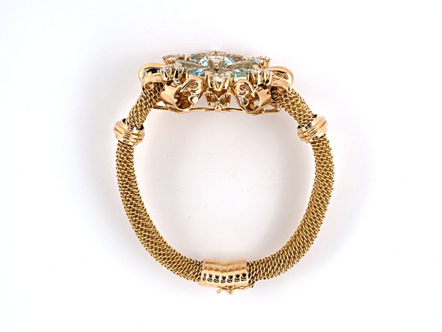 73510 - SOLD - Retro Gold Aqua Diamond Bracelet
