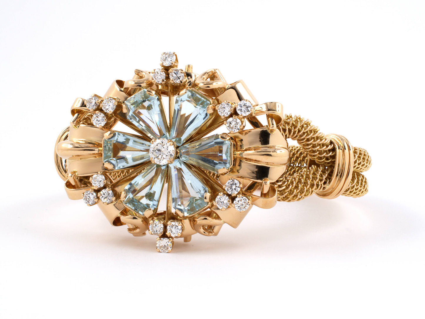 73510 - SOLD - Retro Gold Aqua Diamond Bracelet