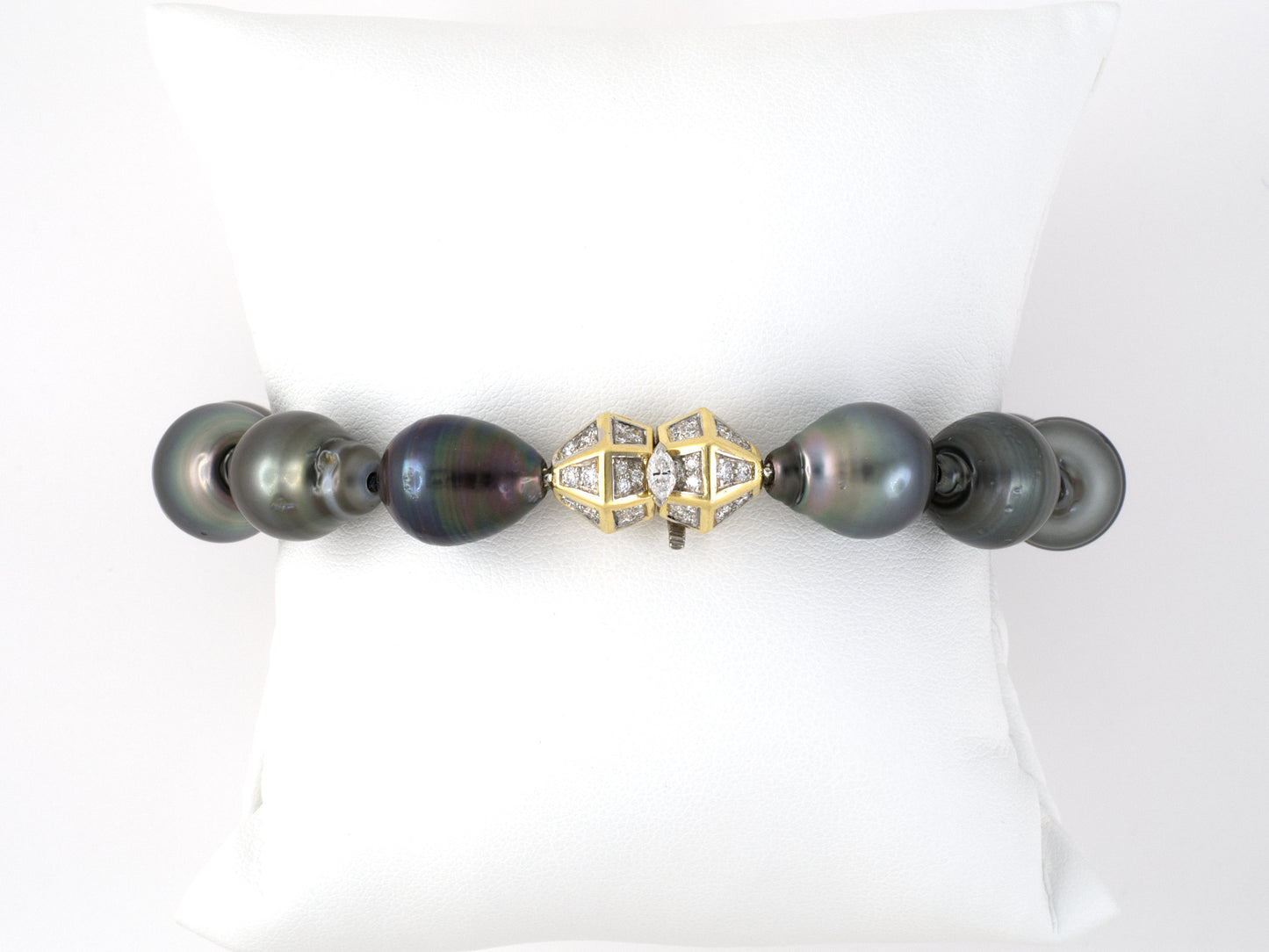 73544 - Gold Platinum Diamond South Sea Black Pearl Bracelet