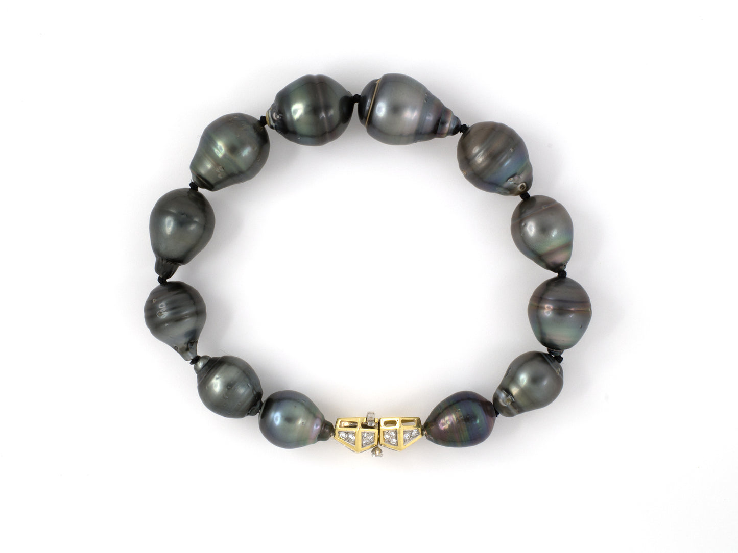 73544 - Gold Platinum Diamond South Sea Black Pearl Bracelet