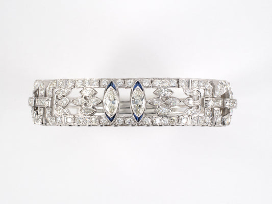 73546 - Art Deco Platinum Gold Diamond Sapphire Bangle Bracelet