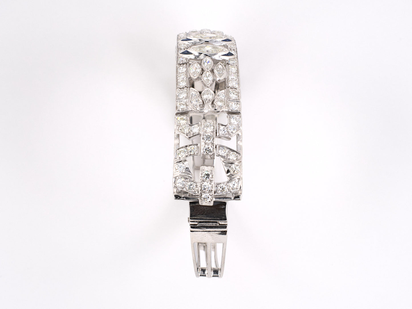 73546 - Art Deco Platinum Gold Diamond Sapphire Bangle Bracelet